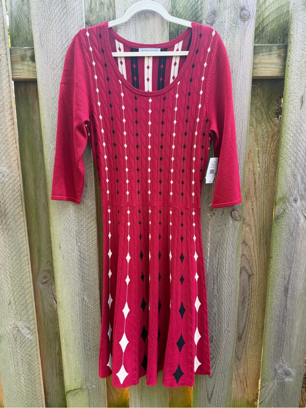 NWT Cable Knit A-Line Sweater Dress L Danny & Nicole Red Diamond